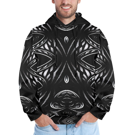 Men's Black & White Geometric Pattern All-Over Print Men's All Over Print Hoodie