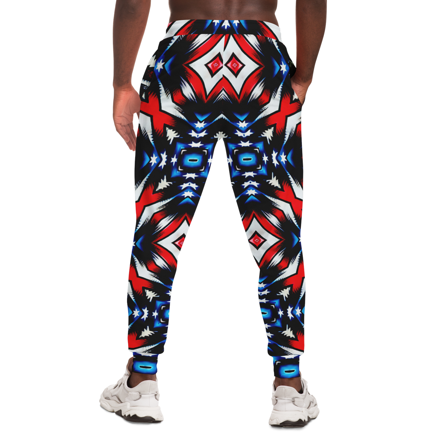 Men's Red White Blue Geometric Pattern All-Over Print Athletic Jogger