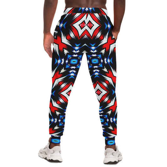 Men's Red White Blue Geometric Pattern All-Over Print Athletic Jogger