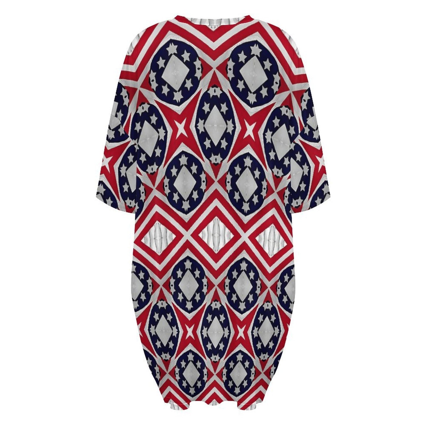 Women's Patriotic Red White Blue Geometric Oversized T- Shirt Loungewear