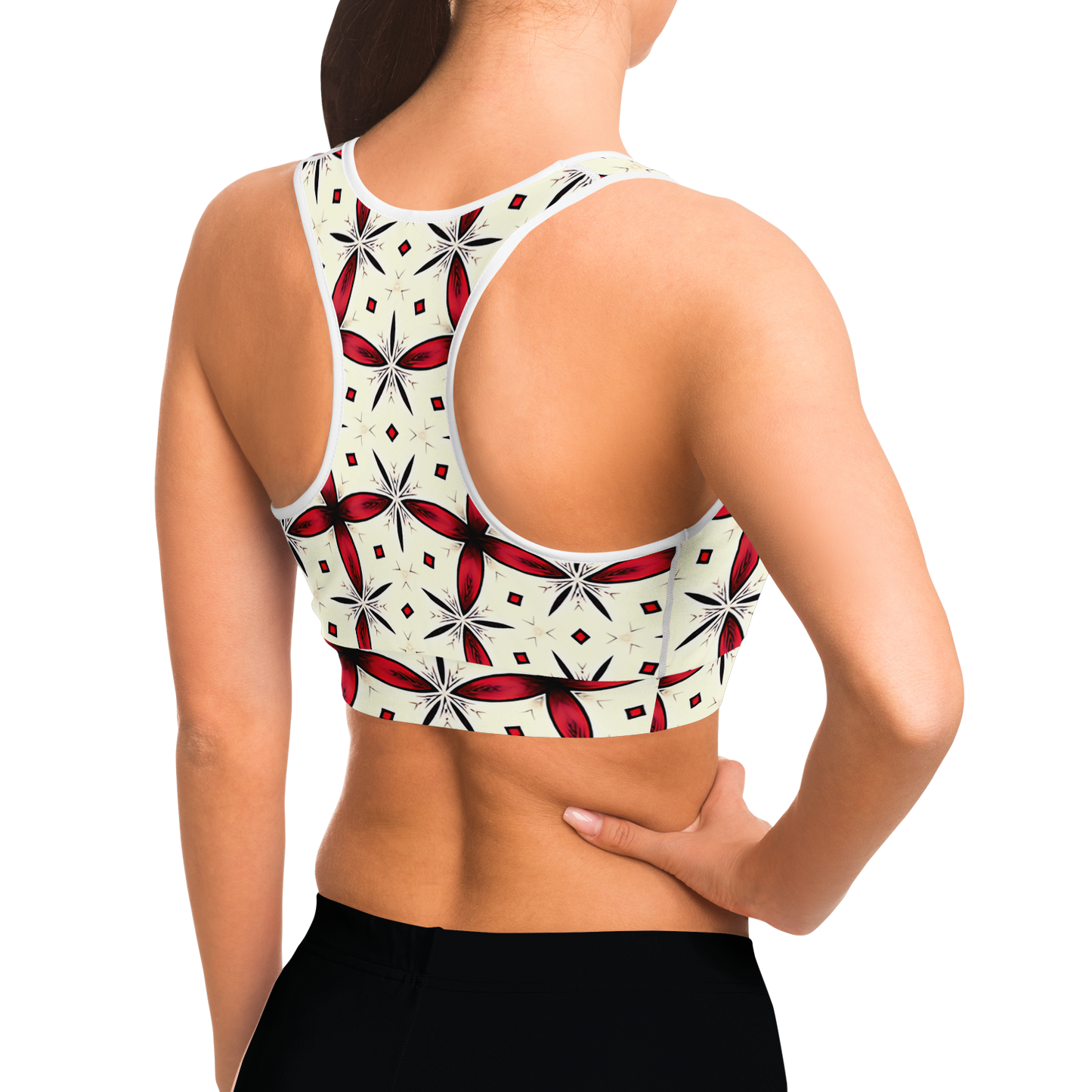 Women's Red & Black Geometric Pattern Sports Bra