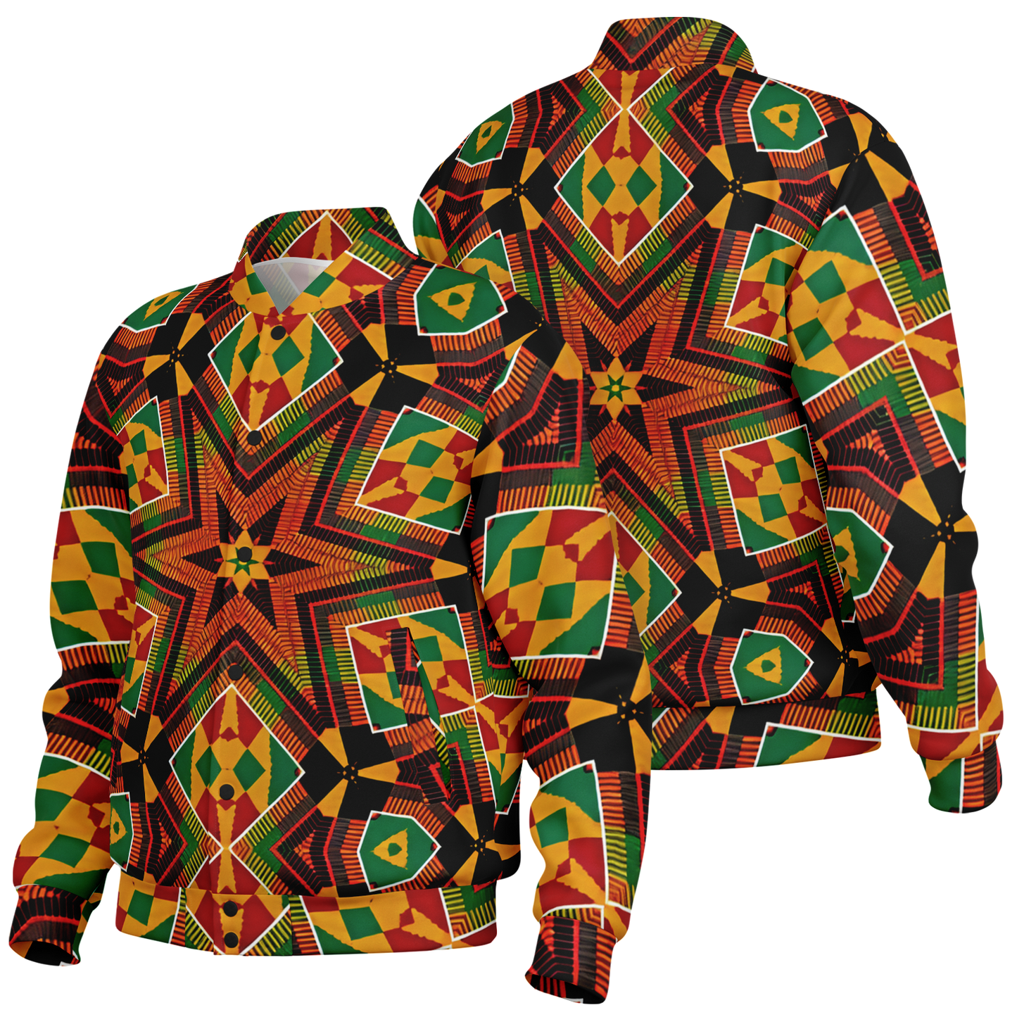 Men's African Kente Geometric Star Pattern All-Over Print Baseball Jacket