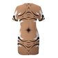 Women's Brown Tribal Wave Pattern All-Over Print Short Sleeve Dress