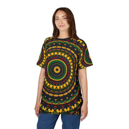 Women's Yellow Green Red Circular Pattern All-Over Print Tee