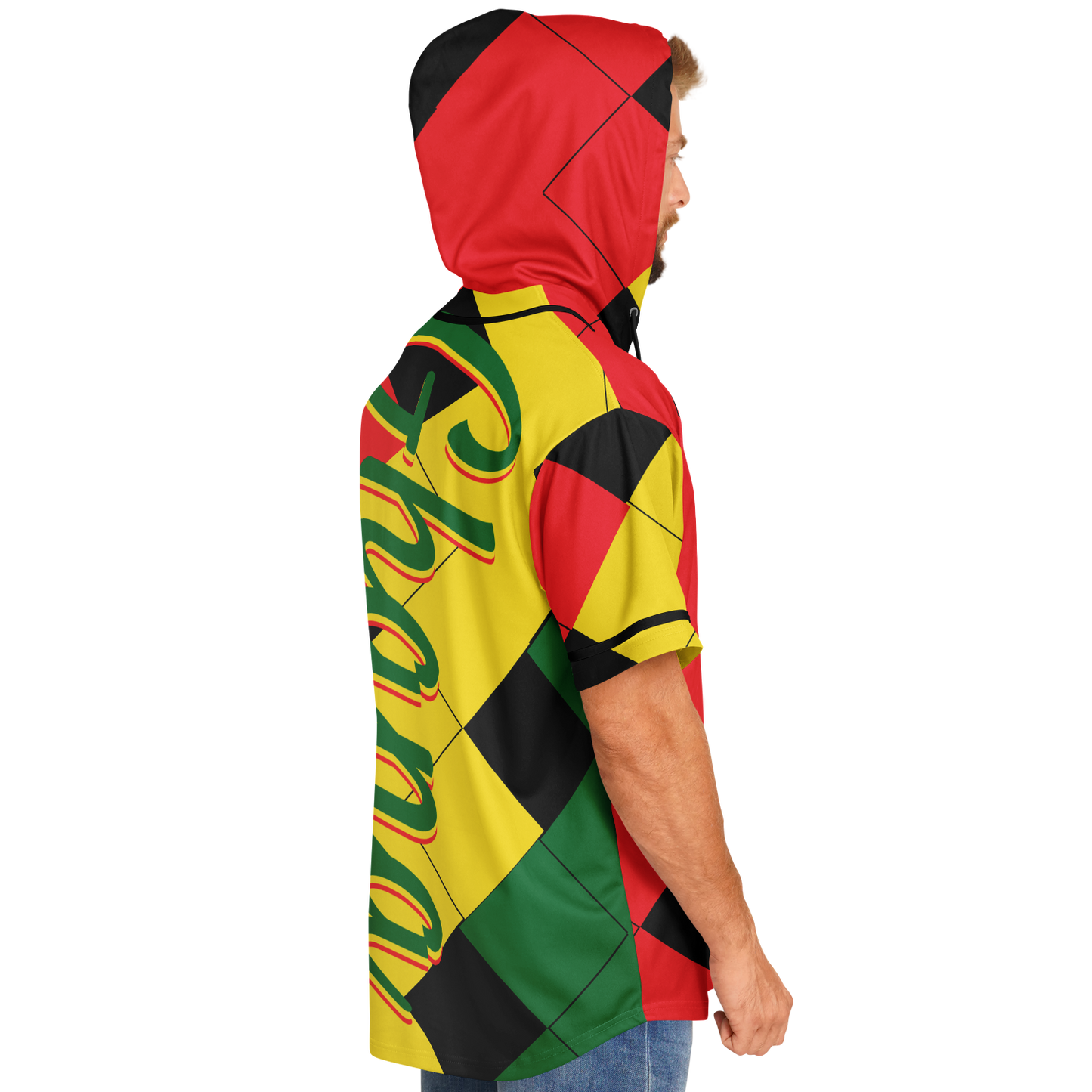 Men's Ghana Flag & Black Star Pattern All-Over Print Hooded Baseball Jersey