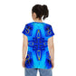 Women's Short Sleeve Blue Kaleidoscope Cross Print All-Over Graphic Tee