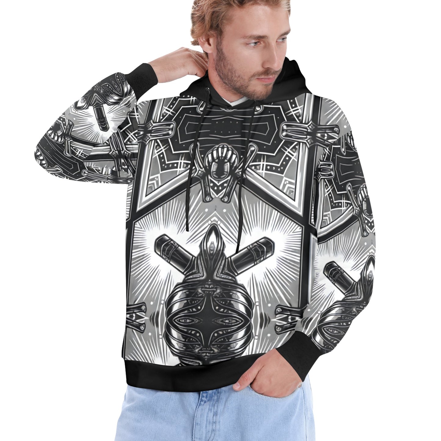 Men's Monochrome Kaleidoscope Pattern Men's All Over Print Hoodie