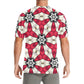 Men's Red & White Geometric Star Pattern All Over Print All Over Print Crew Neck T-Shirt