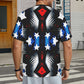 Men's Patriotic Starburst Pattern All-Over Print Men's All Over Print Ribbed Collar T-Shirt