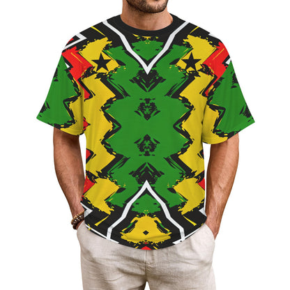Men's Ghana Flag & Black Star Pattern All-Over Print Ribbed Collar T-Shirt