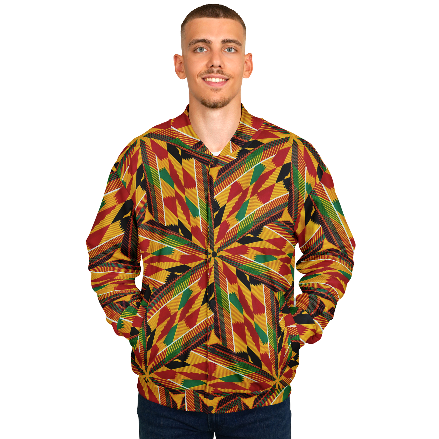 Men's Vibrant African Kente-Inspired Pattern All-Over Print Baseball Jacket