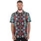 Men's Red, Green & White Teal Aztec Geo Pattern All-Over Print Polo Shirt