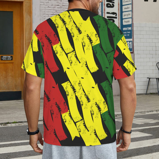 Men's Ghana Flag Pattern With Black Star All-Over Print Cut & Sew Ribbed Collar T-Shirt