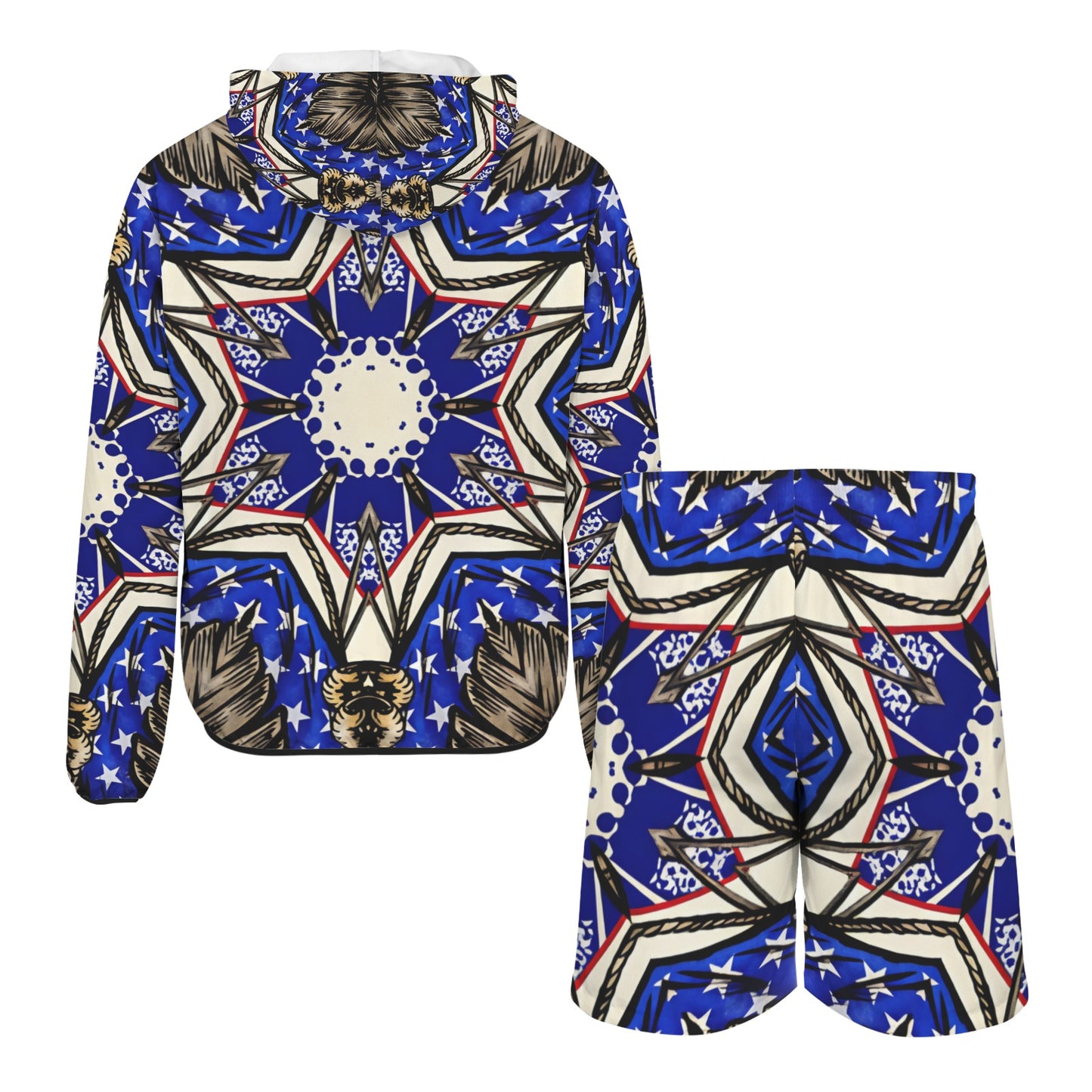 Men's Kaleidoscope Star Pattern All-Over Print Lightweight Sun Hoodie & Shorts Set