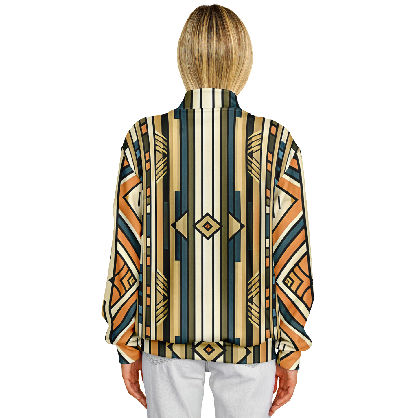 Women's Retro Geometric Tribal Pattern All-Over Print Baseball Jacket