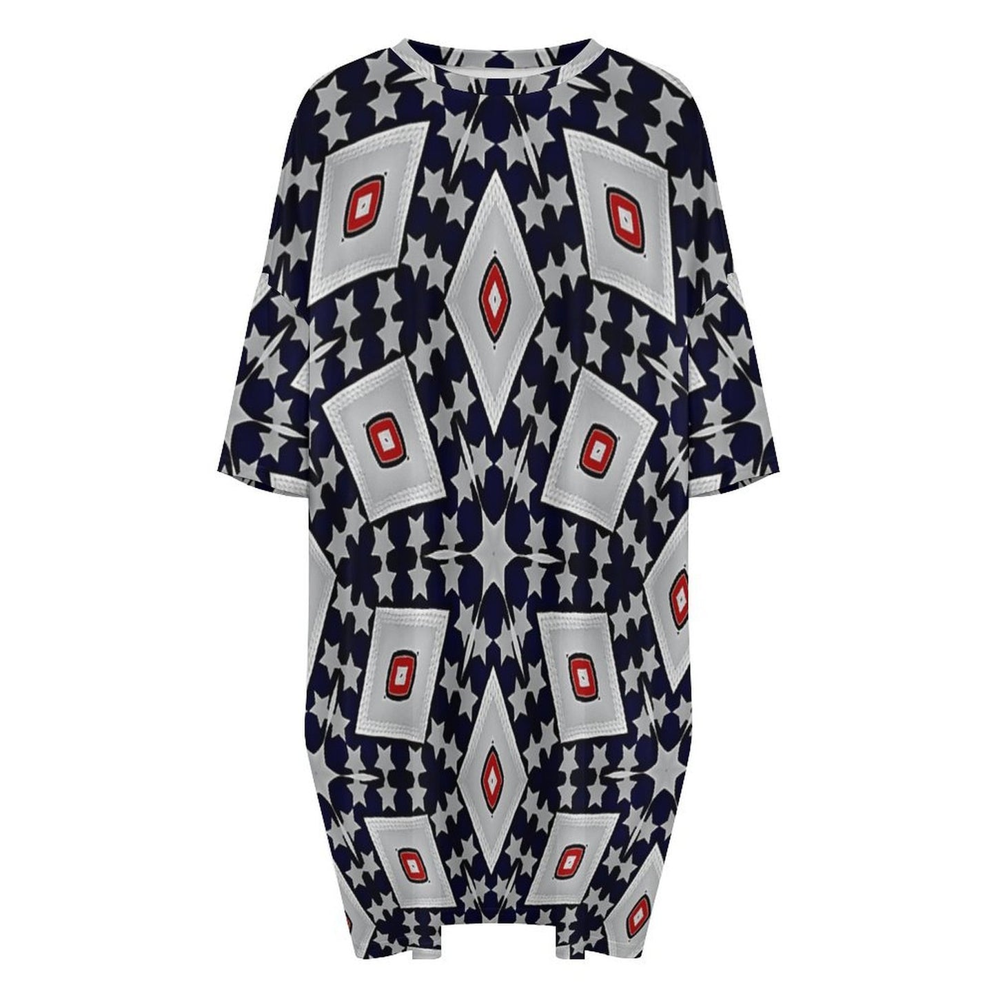 Women's Patriotic Red White Blue Geometric Oversized T- Shirt Loungewear