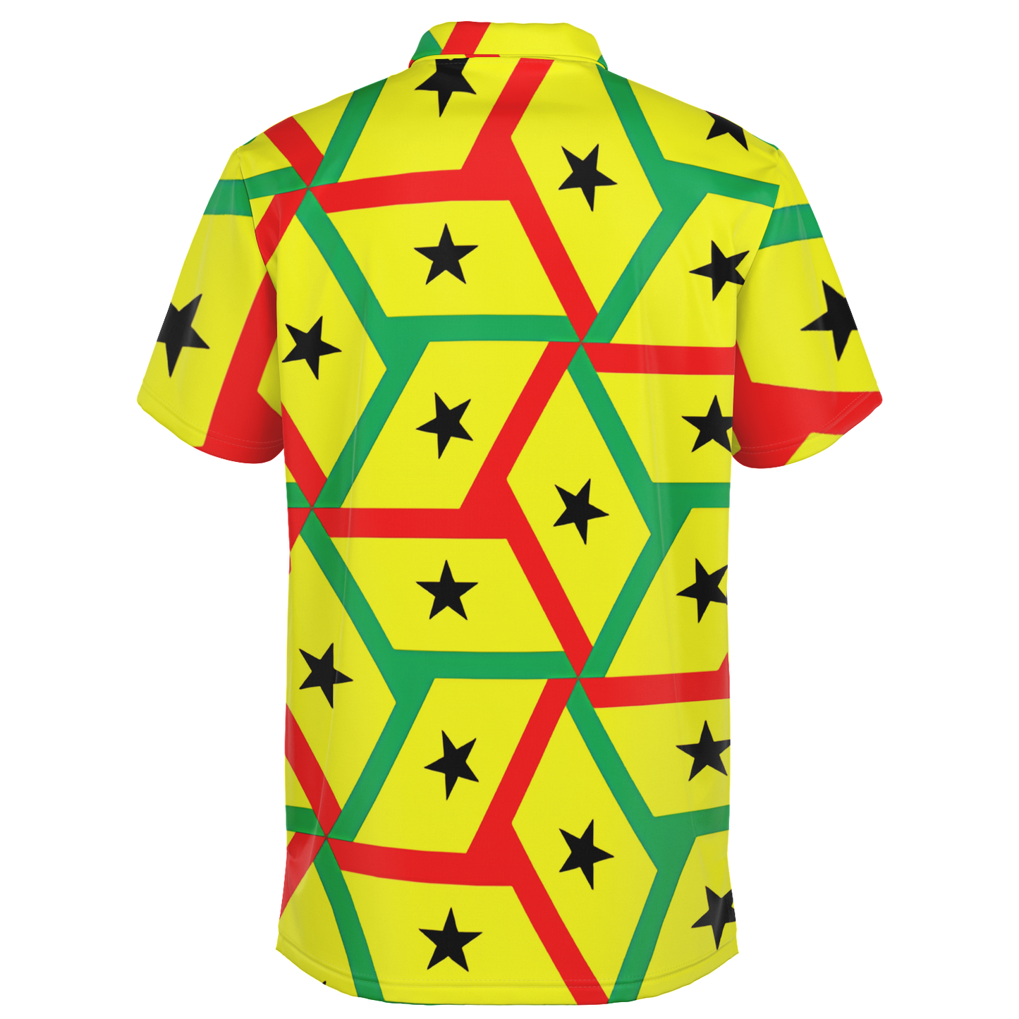 Men's Red Yellow Green Black Stars Polyester Polo Shirt