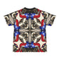 Men's Patriotic Stars & Cross Kaleidoscope Pattern All-Over Print Ribbed Collar T-Shirt