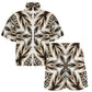Women's Brown & Black Kaleidoscope Pattern Windbreaker Short Set