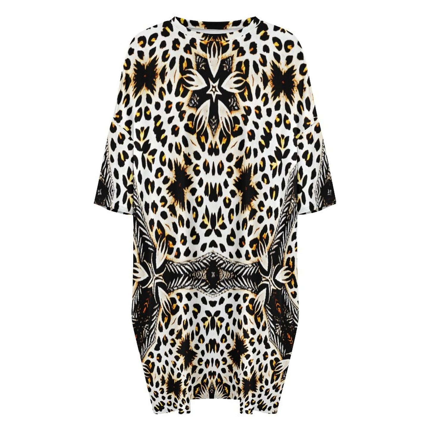 Women's Leopard Kaleidoscope Pattern All-Over Print Oversized T- Shirt Loungewear