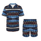 Men's Black Blue & Red Abstract Pattern All Over Print Hawaiian Shirt & Shorts Set