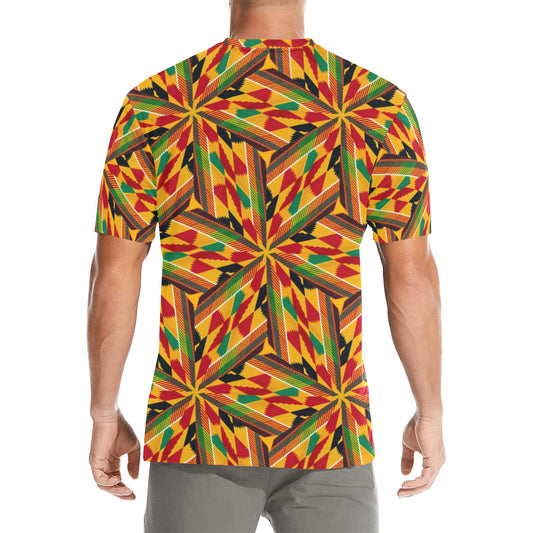 Men's Vibrant African Kente Geometric All-Over Print All Over Print Crew Neck T-Shirt