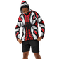 Men's Abstract Red, White & Black Pattern All-Over Print Long Sleeve Hooded Performance Shirt