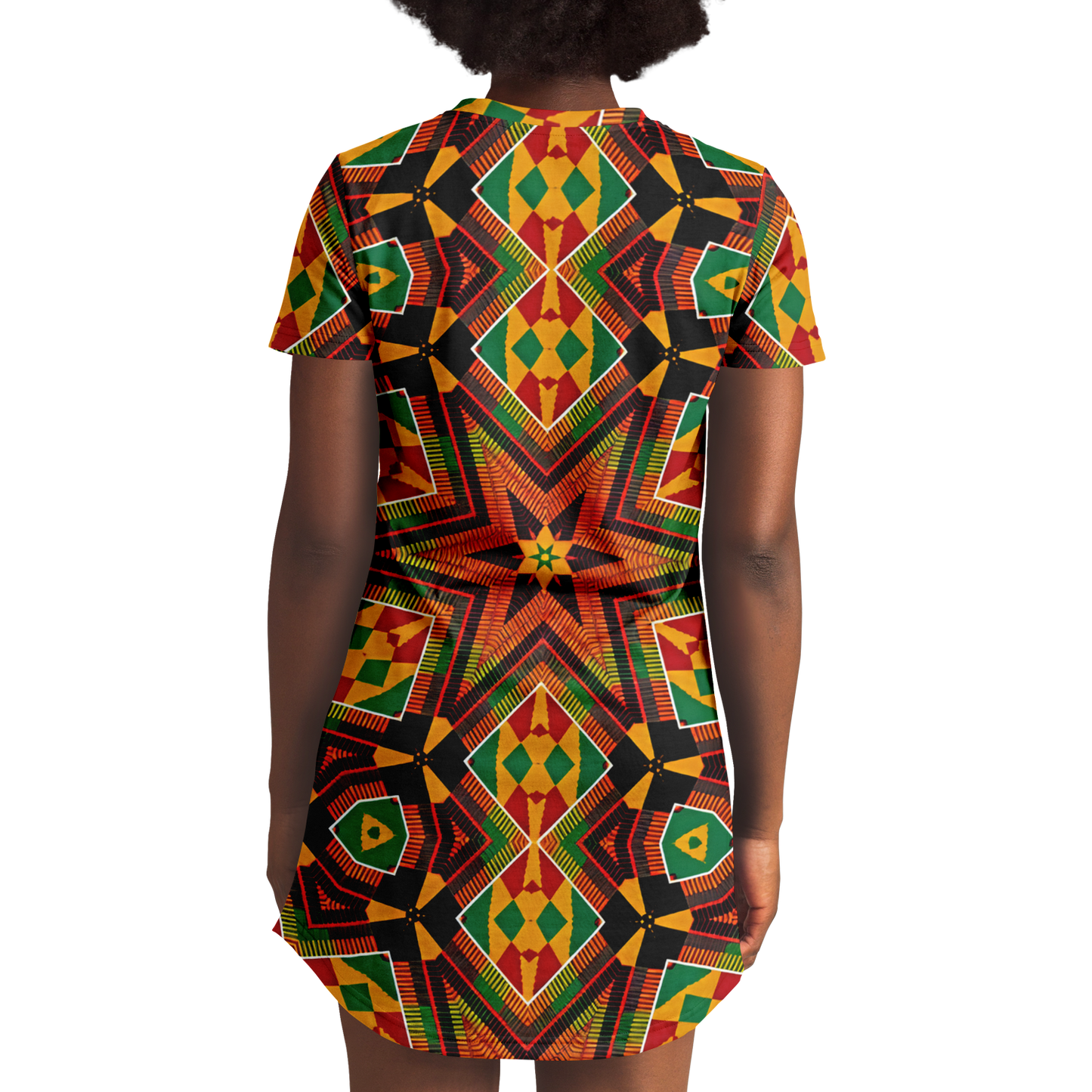Women's African Kente Geometric Star Pattern All-Over Print T-Shirt Dress