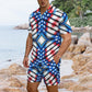 Men's Red White & Blue Geometric Pattern All-Over Print Hawaiian Shirt & Shorts Set