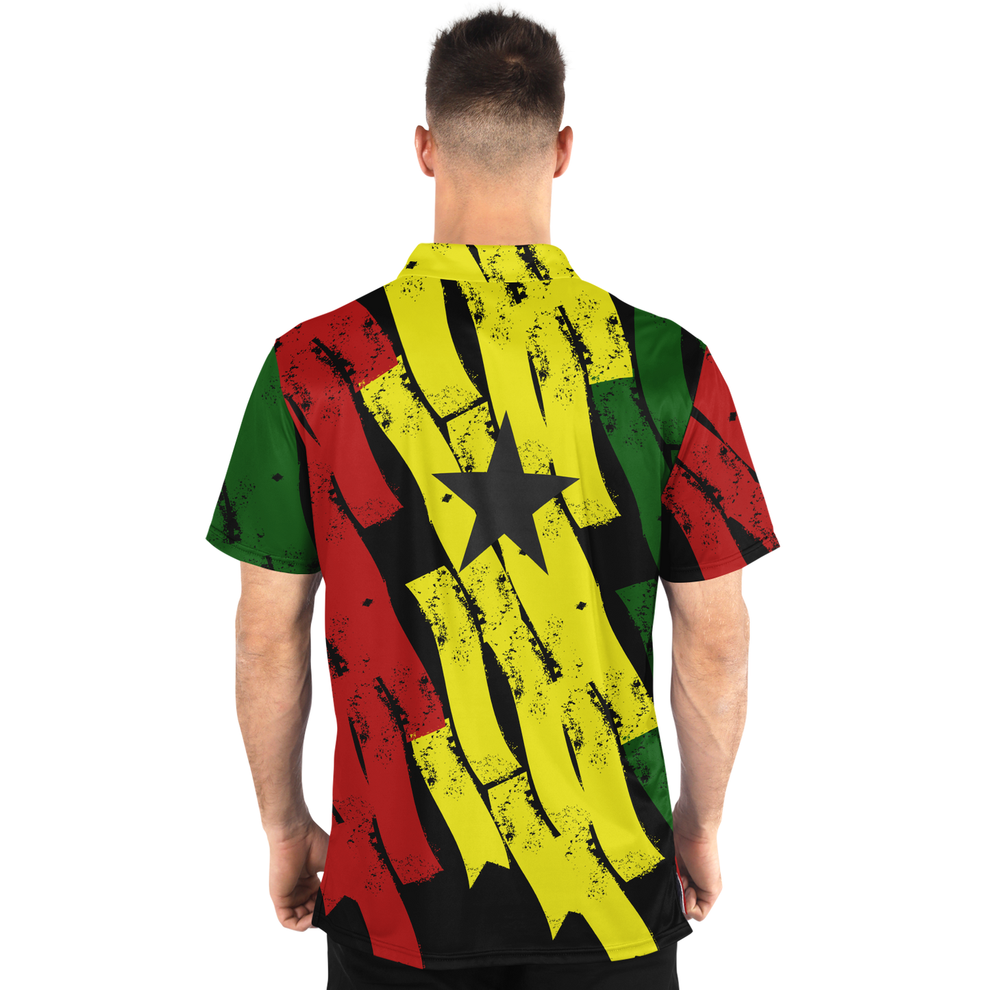 Men's Red Yellow Green Black Stars Polyester Polo Shirt