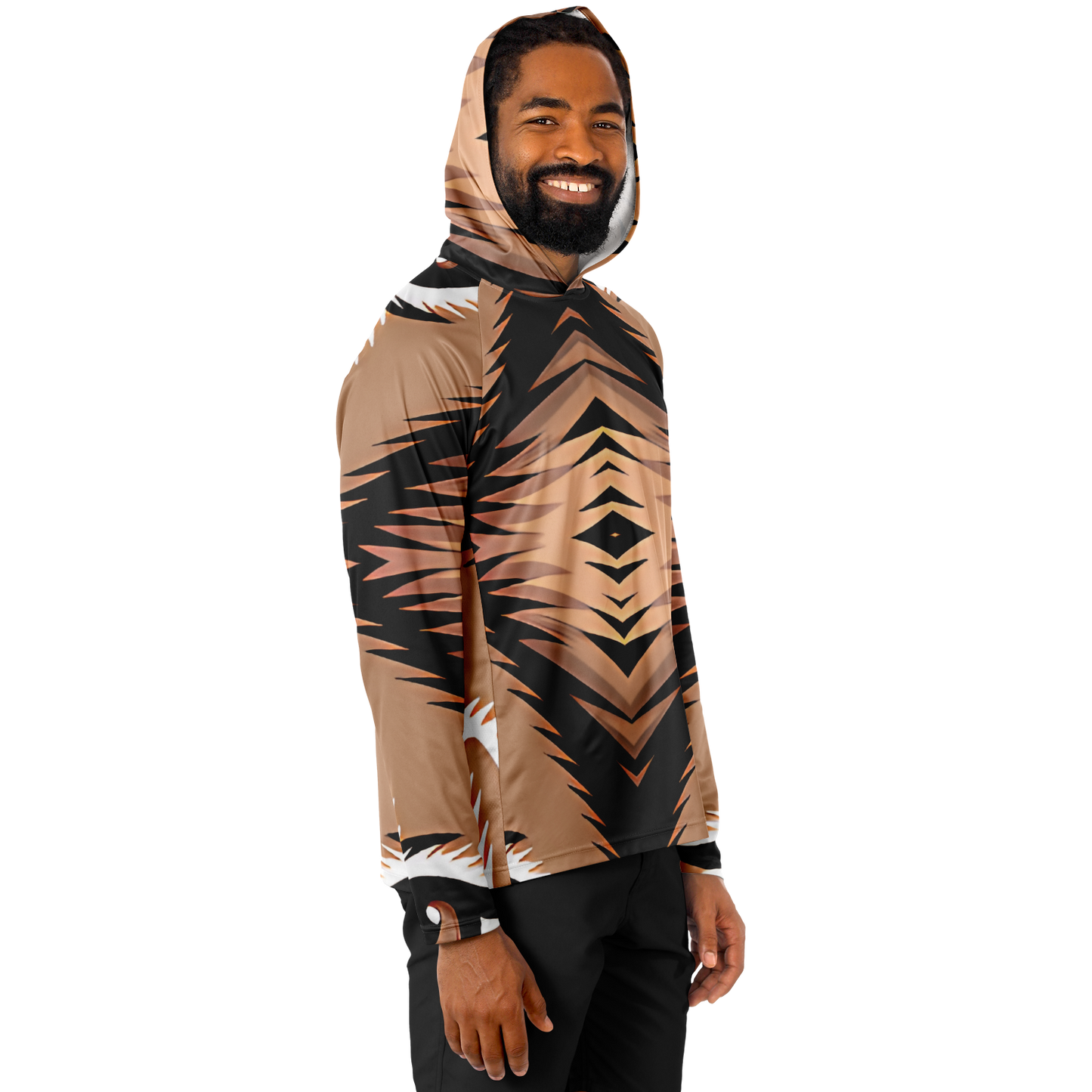 Men’s Bold Tiger Stripe Animal Pattern All Over Print  Long Sleeve Hooded Performance Shirt