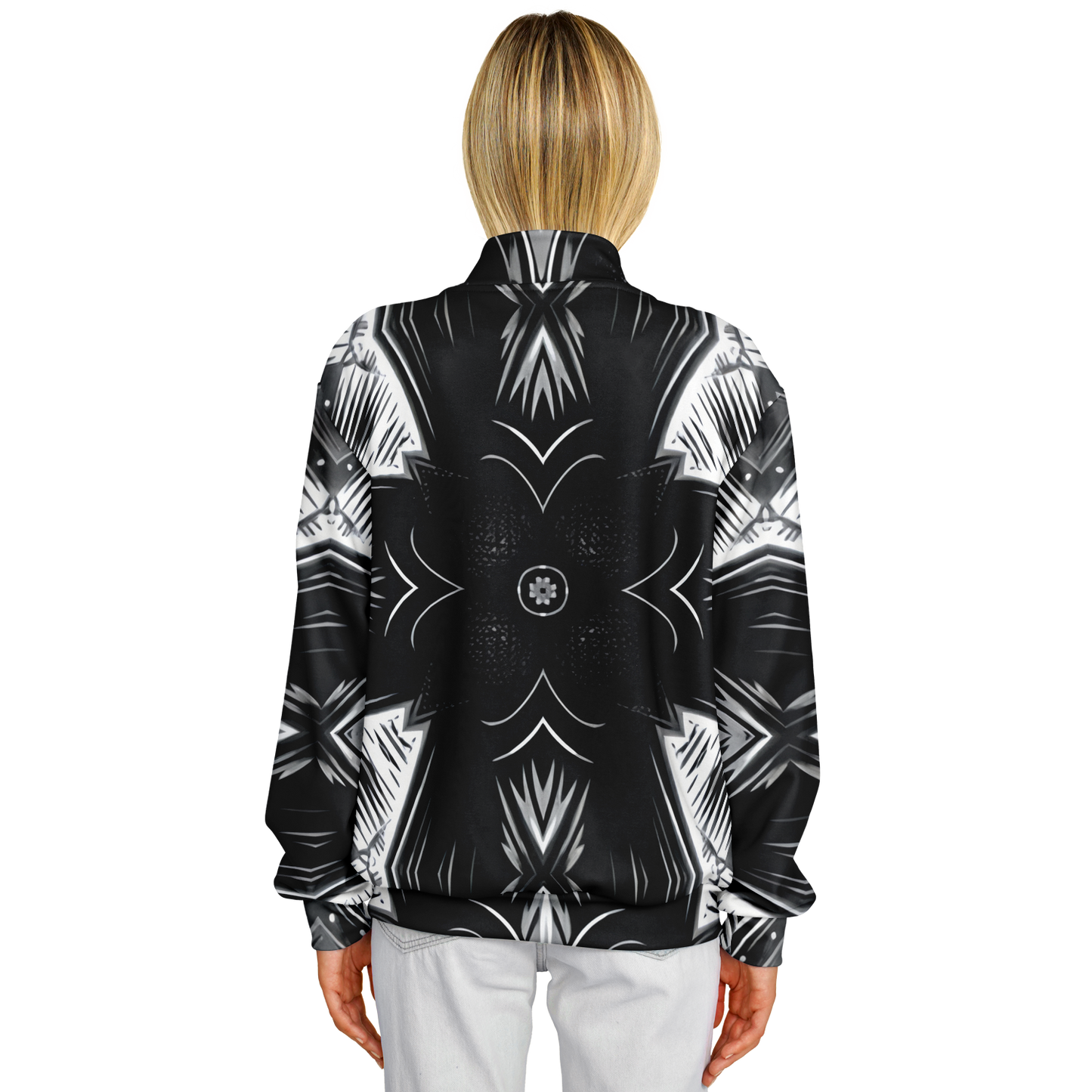 Women's Black & White Geometric Pattern All Over print All Over Print Baseball Jacket
