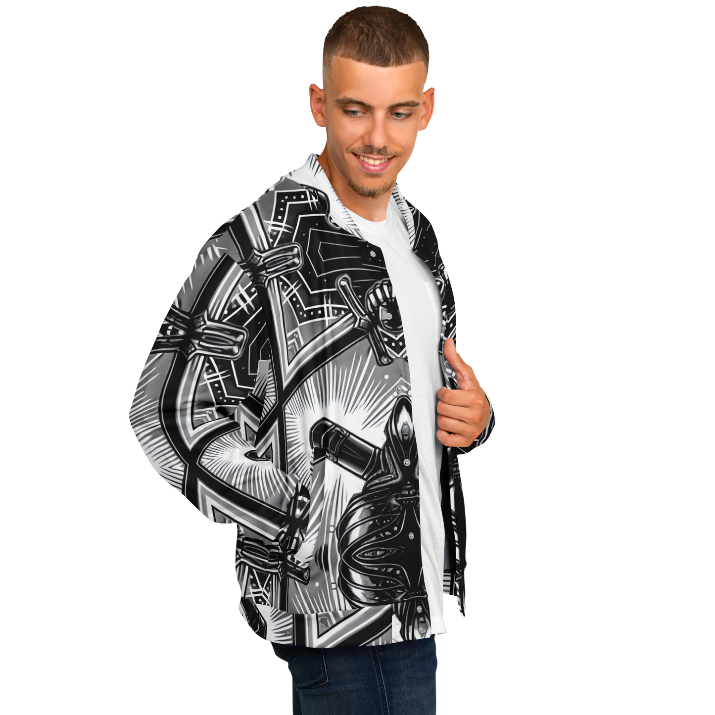 Men's Monochrome Kaleidoscope Pattern Men's All Over Print Baseball Jacket