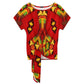Women's Vibrant African Kente-Inspired Pattern All-Over Print Side-Tie Short Sleeve Top & Wide-Leg Pants Set