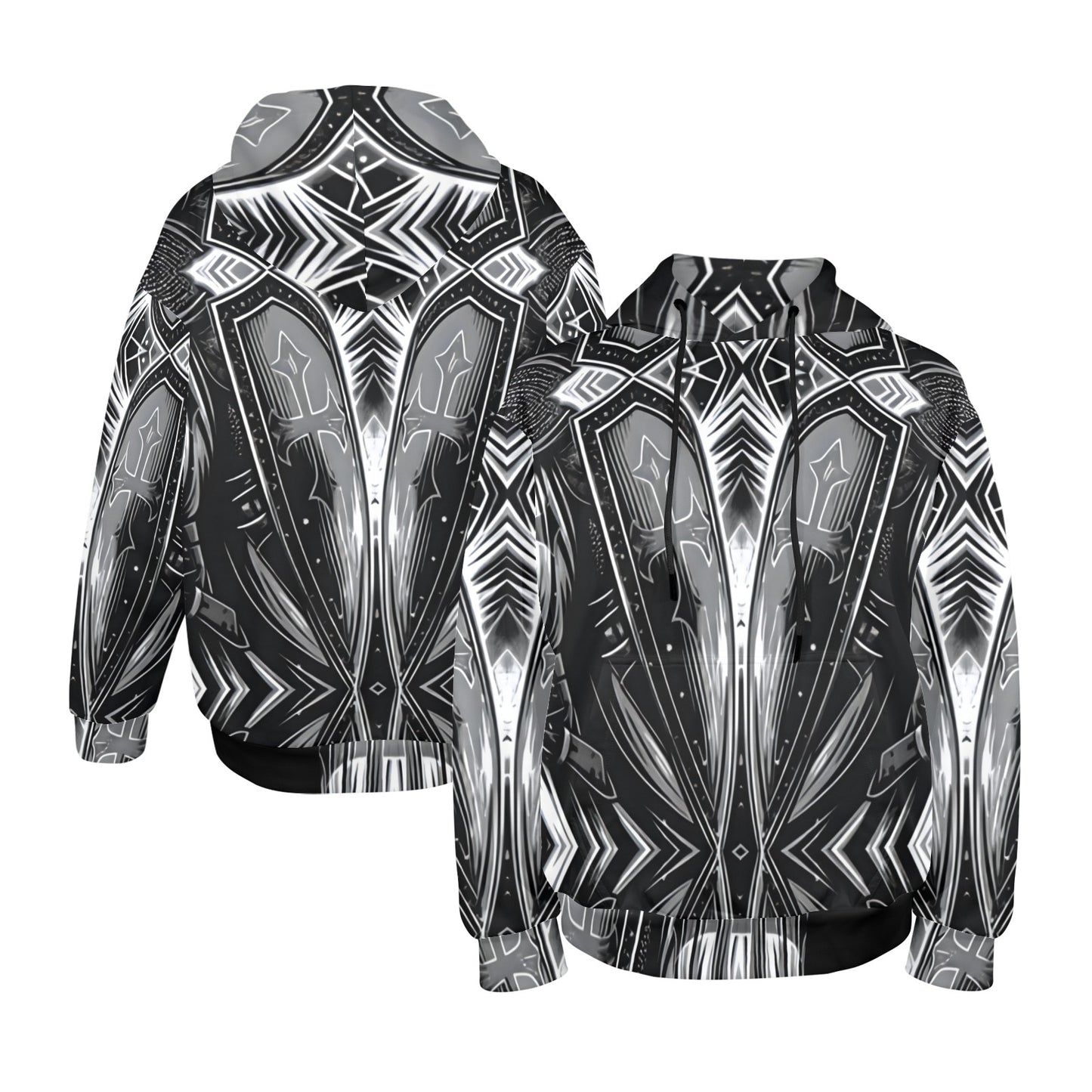 Men's Monochrome Kaleidoscope Pattern All-Over Print Men's All Over Print Hoodie.