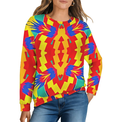 Women's Bold Rainbow Kente-Inspired Geometric Pattern All Over Print Crew Neck Sweater
