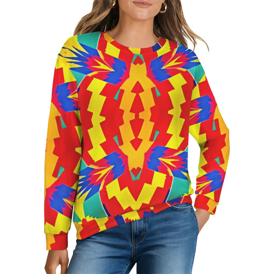 Women's Bold Rainbow Kente-Inspired Geometric Pattern All Over Print Crew Neck Sweater