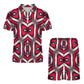 Men's Red Geometric Kaleidoscope Pattern All Over Print Zip-Up Polo Set