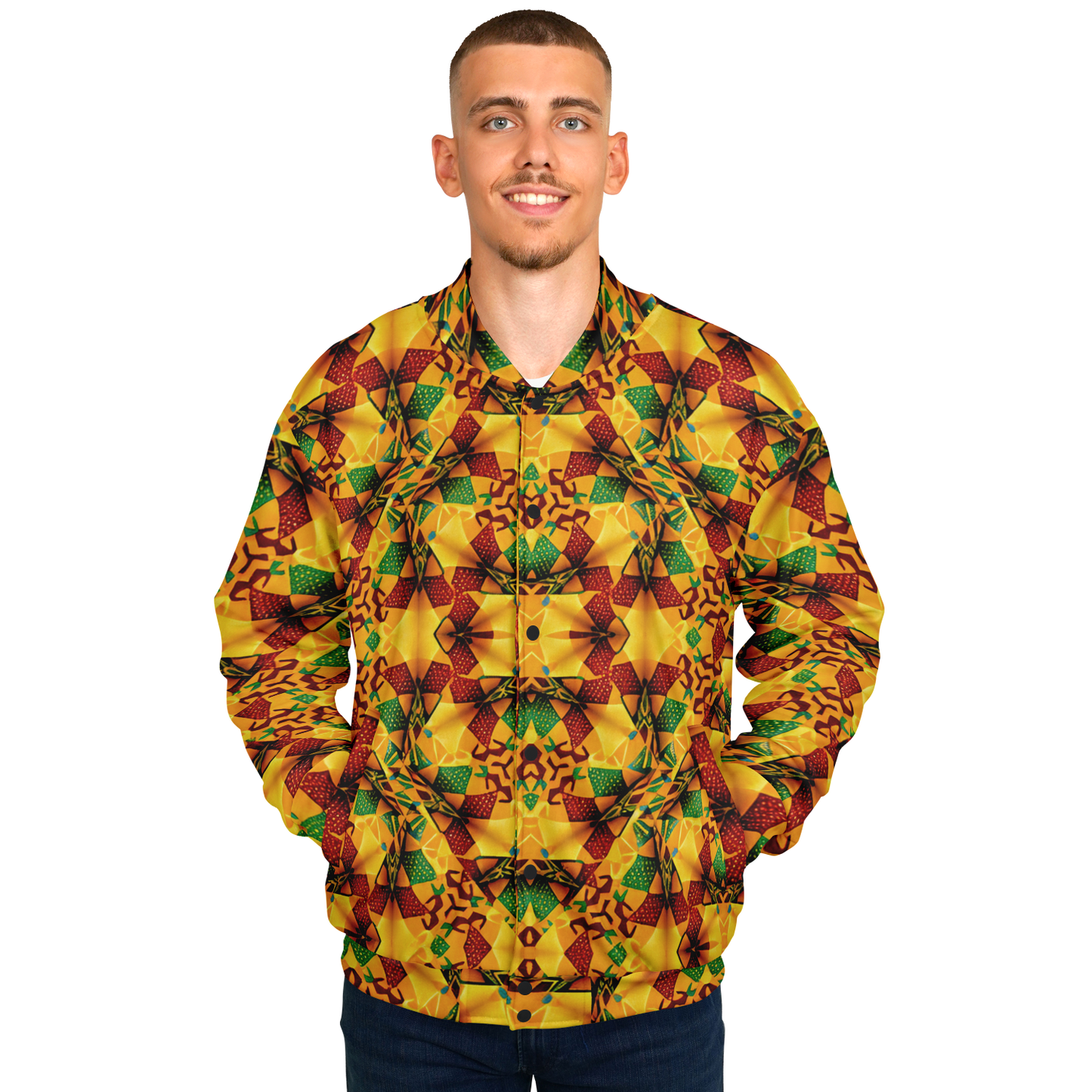 Men's Vibrant African Kente Geometric Pattern All Over Print Baseball Jacket
