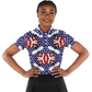 Women's White Blue & Red Patterned Polo Shirt Polo Shirt