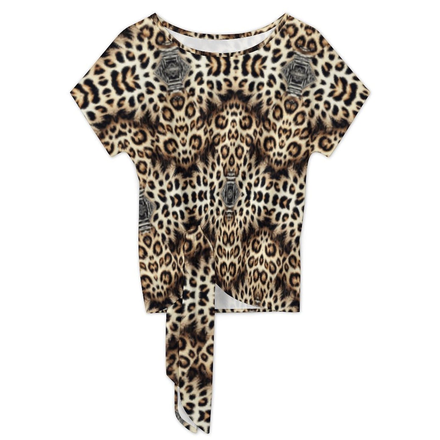 Women's Leopard Trendy Geometric Pattern All-Over Print Side-Tie Short Sleeve Top & Wide-Leg Pants Set