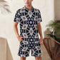 Men's Patriotic Red White Blue Geometric Zip-Up Polo Set