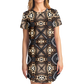 Women's Geometric Kaleidoscope Brown Pattern All Over Print T-Shirt Dress