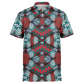 Men's Red, Green & White Teal Aztec Geo Pattern All-Over Print Polo Shirt