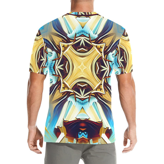 Men's Abstract Teal & Gold Pattern All Over Print Crew Neck T-Shirt