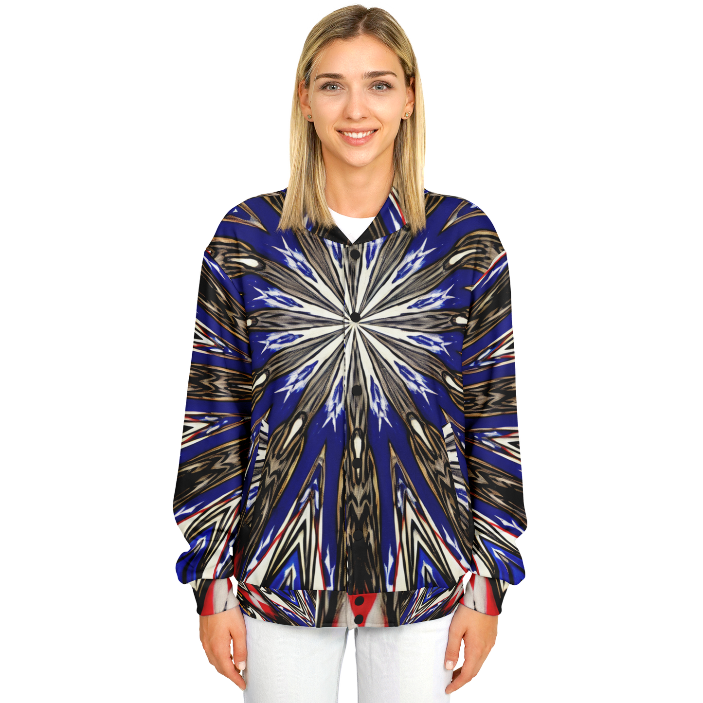 Women's Starburst Patriotic Colors Pattern All-Over-Print Baseball Jacket