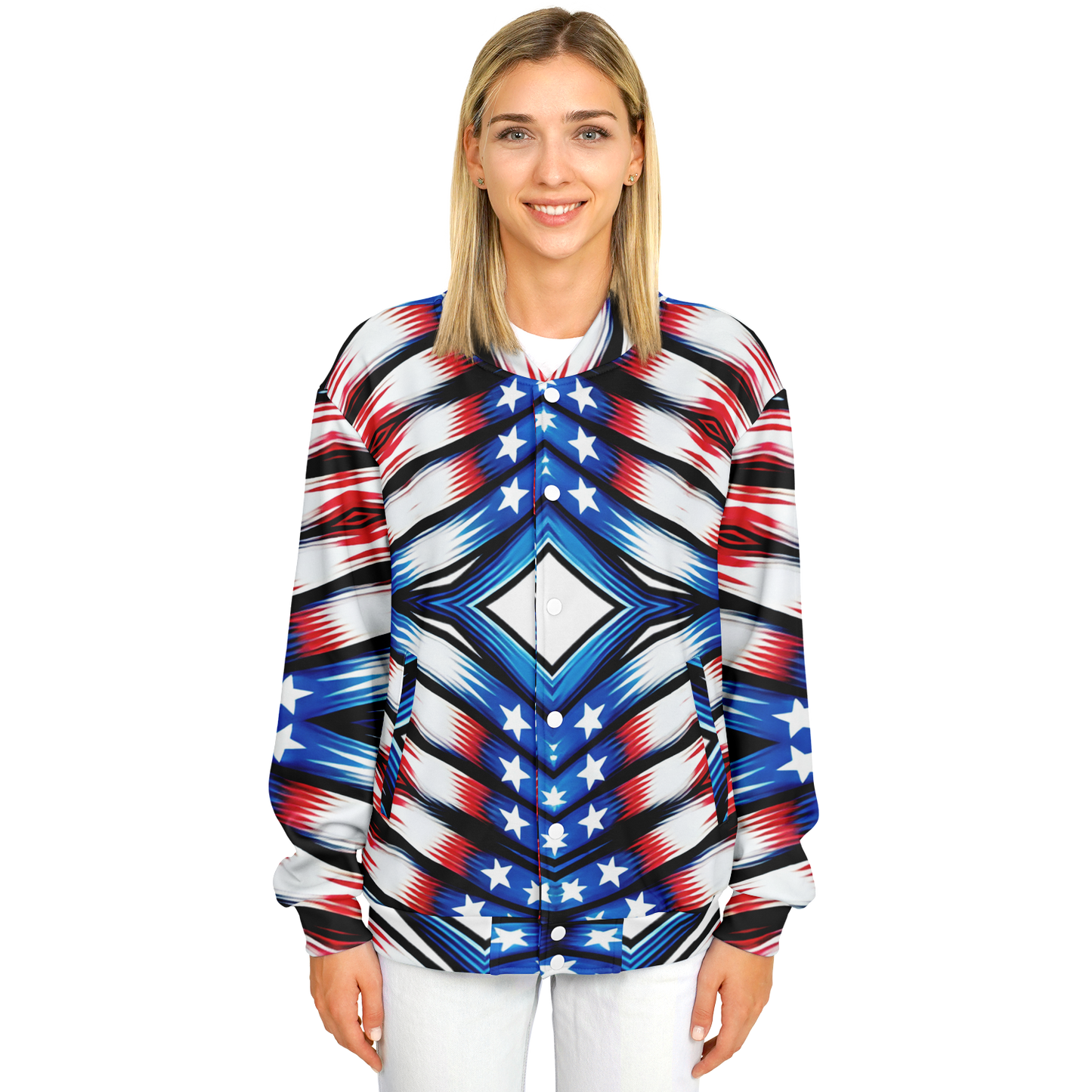 Women's American Flag Pattern All-Over Print Baseball Jacket