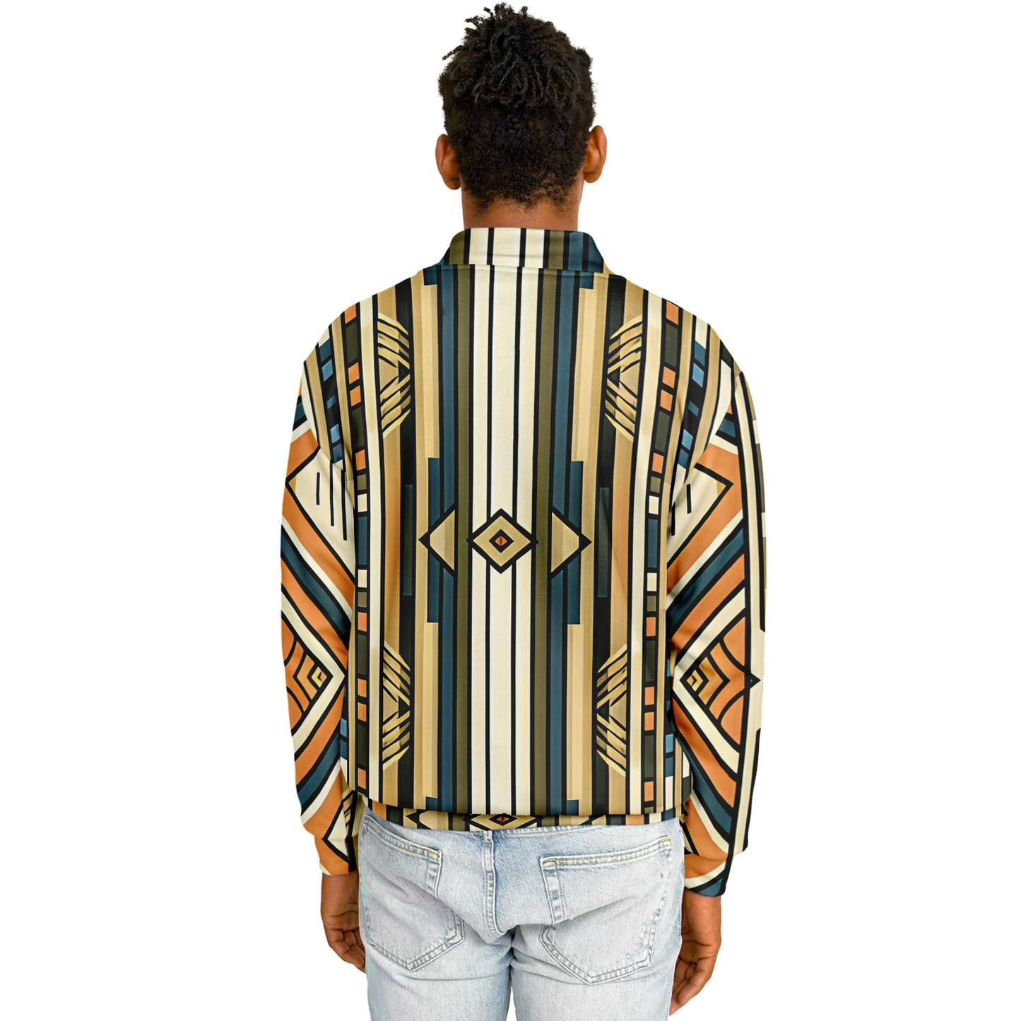 Men's Retro Geometric Tribal Pattern Design All-Over Print Baseball Jacket