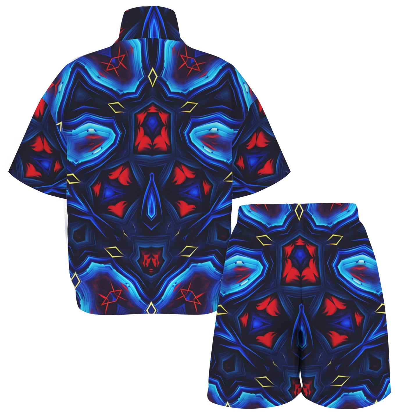Women's Blue & Red Kaleidoscope Pattern Windbreaker Short Set