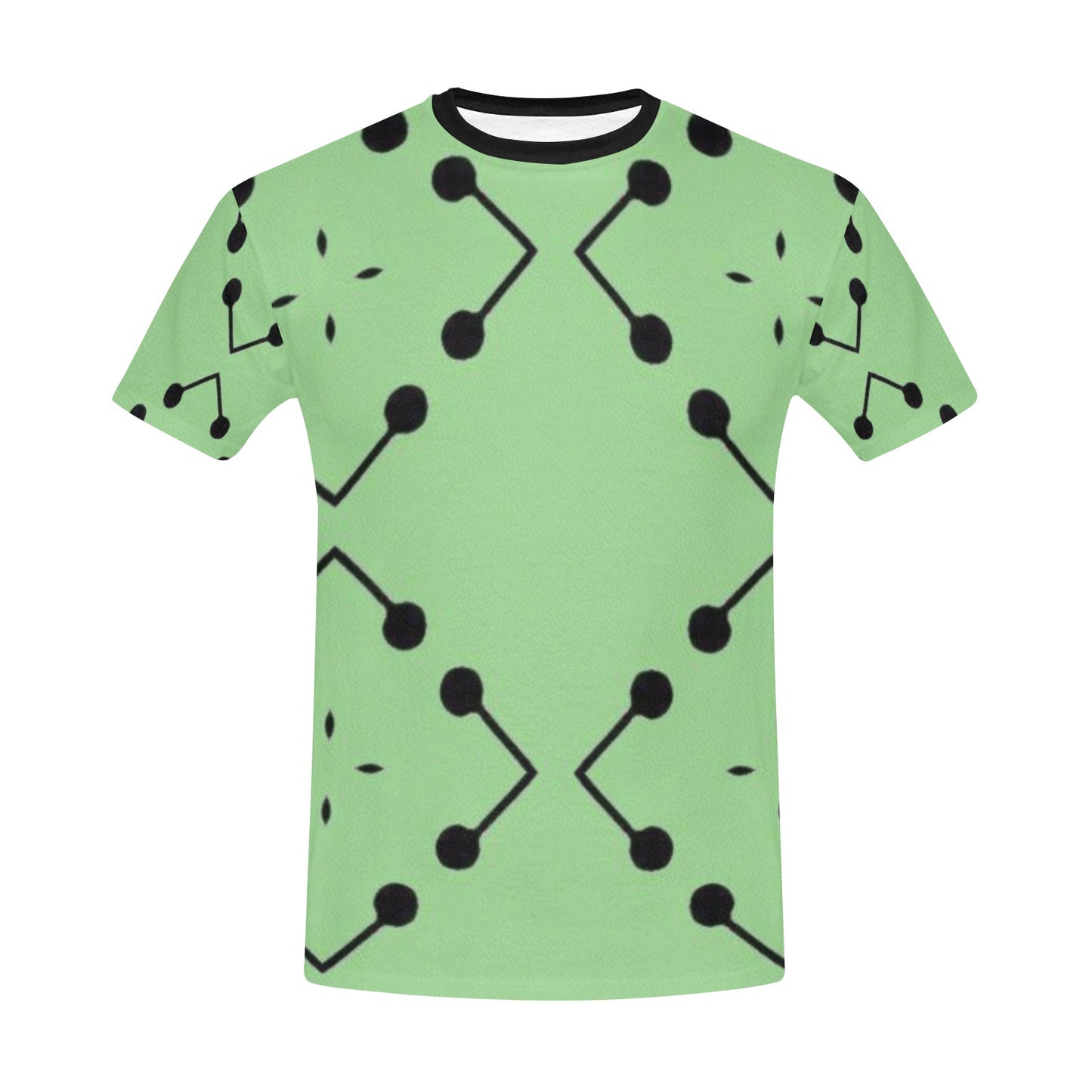 Men's Bold Green Geometric Black Dot-Node Pattern All-Over Print  Crew Neck T-Shirt